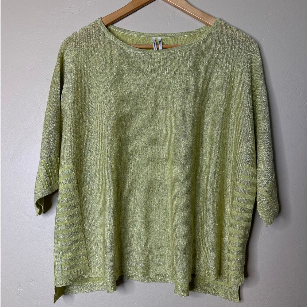 by Anthropologie  Alicia Shimmer Pullover Lime Green Linen Blend XS